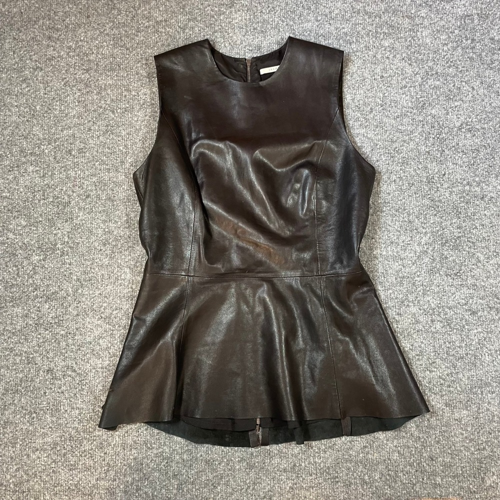 Skaist Taylor Peplum Top Womens 0 Black Lamb Leather Full Back Zip Sleeveless